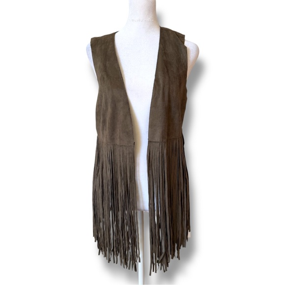 FATE Woodstock Olive Green Faux Suede Fringe Vest Western Festival Boho  Small - Picture 7 of 12